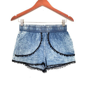 Chloah SIZE S Blue Women Juniors Chambray Denim Elastic Waist Festival Shorts